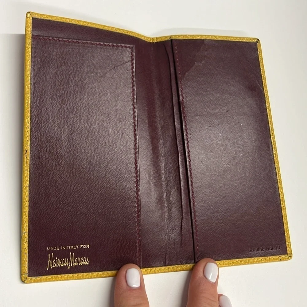 Neiman Marcus Pebble Croc Embossed Leather Long Bifold Checkbook Cover Wallet